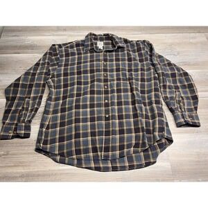 Vintage Field Gear Cotton Flannel Button Front Shirt Blue Brown‎ Size XL